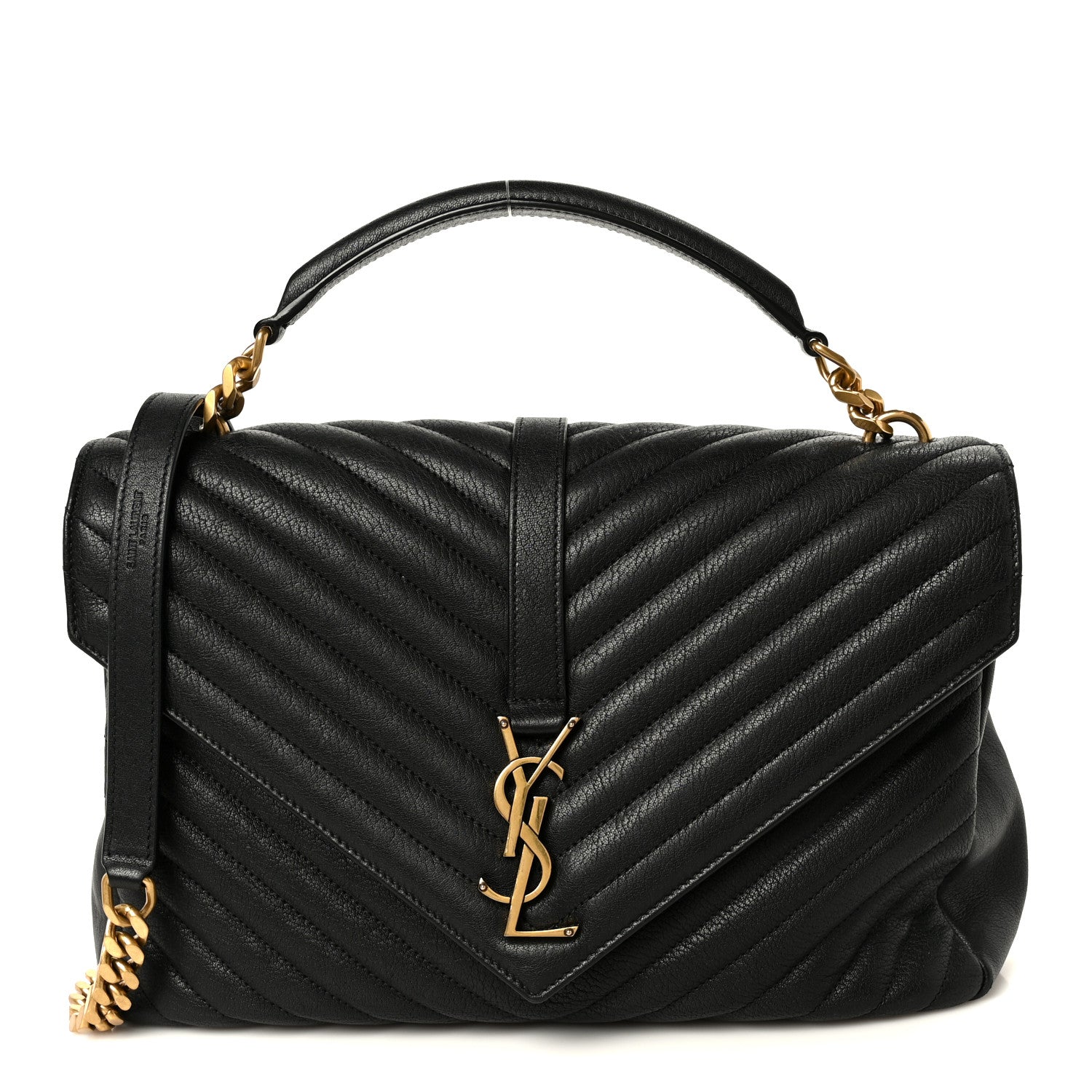 Saint Laurent Sheepskin Matelasse Chevron Monogram Large College Satchel Black 1 of 11