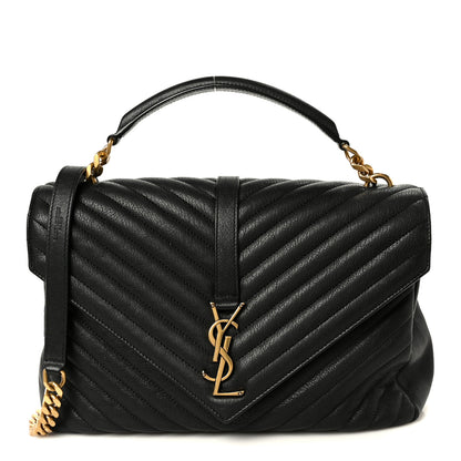 Saint Laurent Sheepskin Matelasse Chevron Monogram Large College Satchel Black 1 of 11