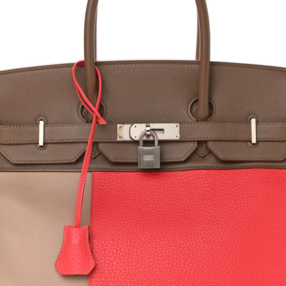 Hermes Taurillon Clemence Swift Tri-Color Birkin 35 Rose Jaipur Argile Etoupe 8 of 11