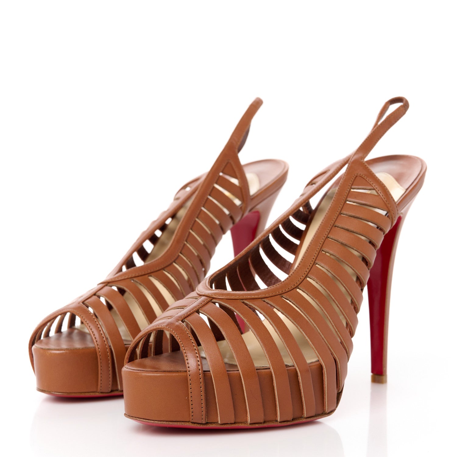 Christian Louboutin Calfskin Buchon 120 Cage Sandals 39.5 Cuoio 3 of 8