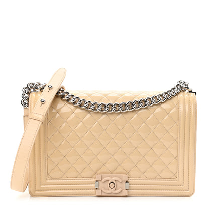 Chanel Patent Calfskin New Medium Boy Flap Plexiglass Beige 1 of 10