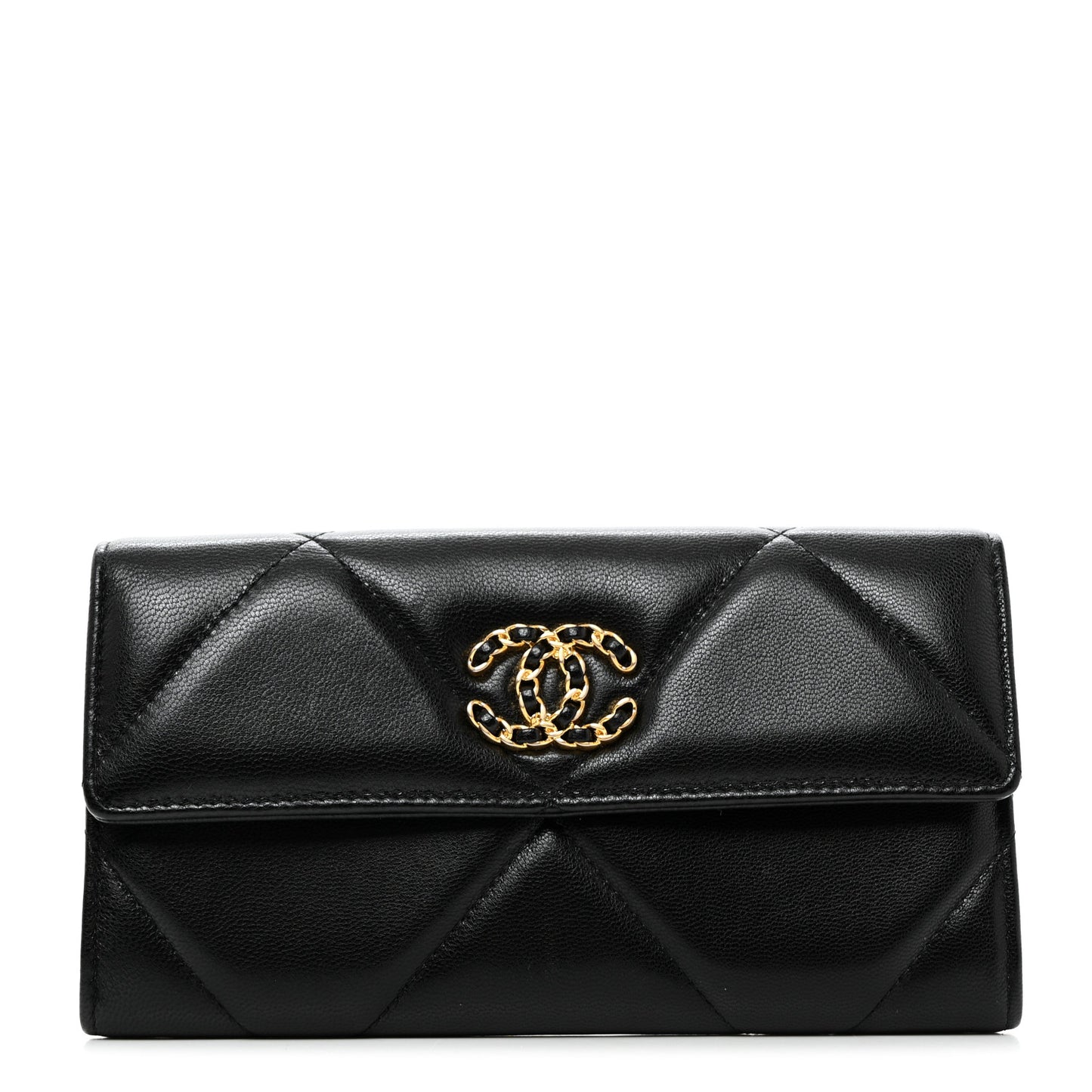 Lambskin Quilted Chanel 19 Flap Wallet Black