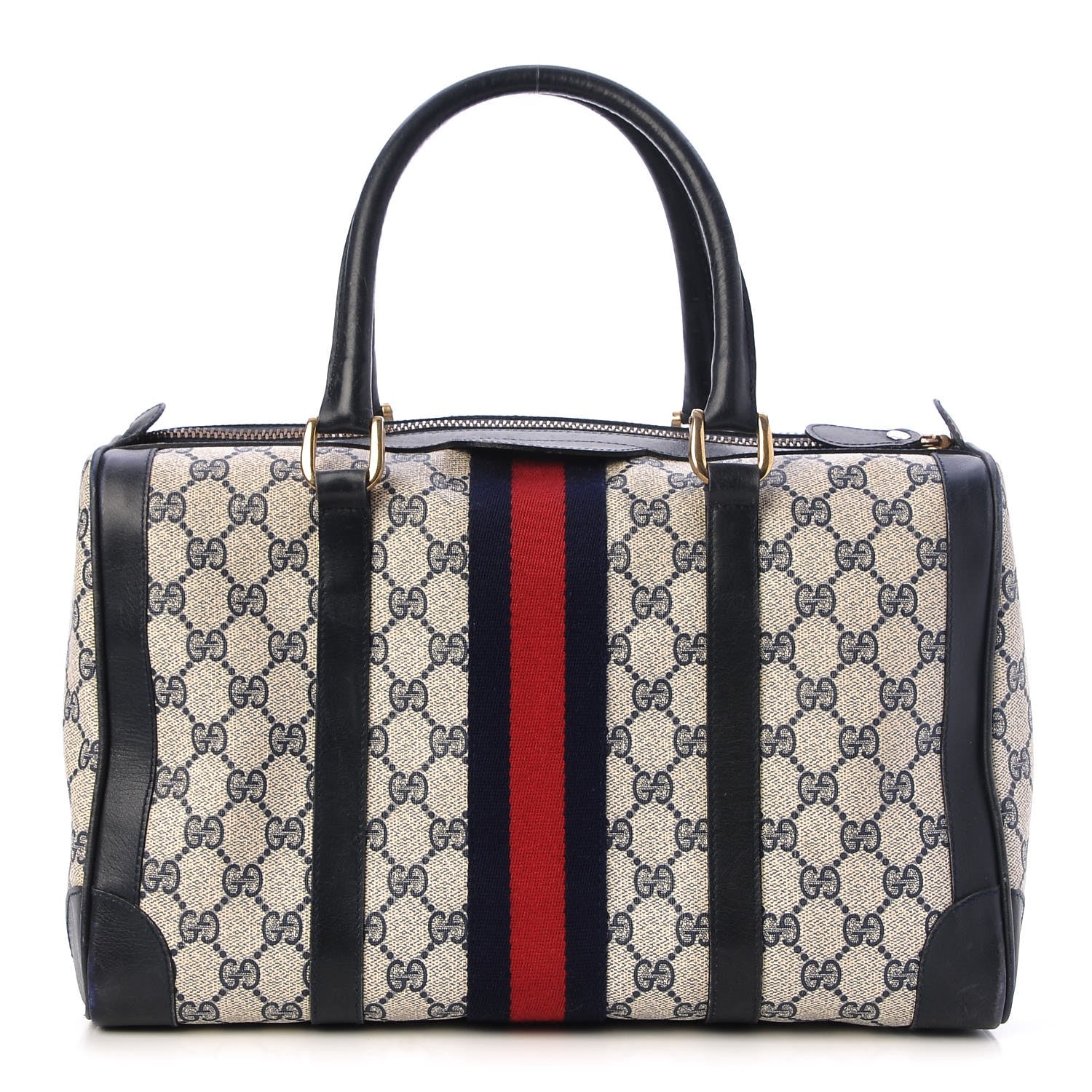 Gucci Coated Canvas Monogram Web Boston Navy 1 of 10