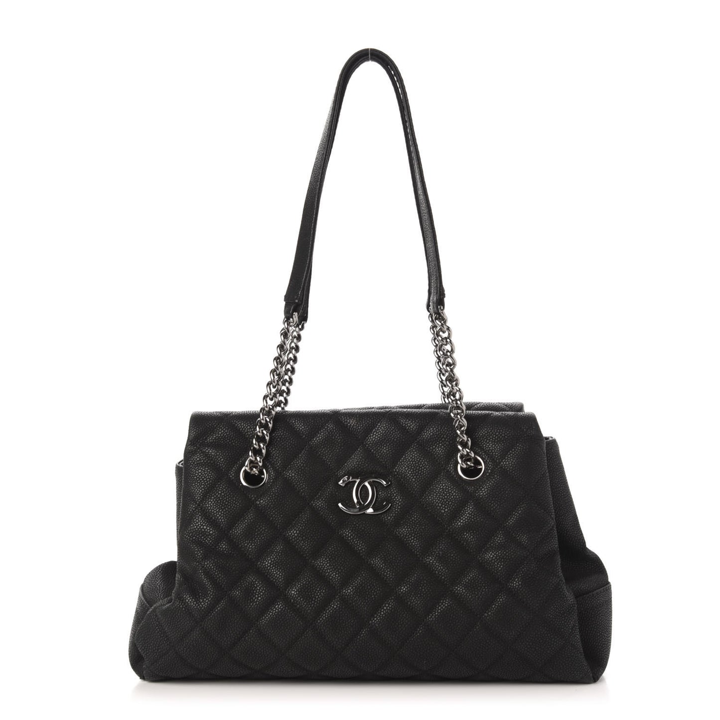 Iridescent Caviar Quilted Lady Pearly Tote Black