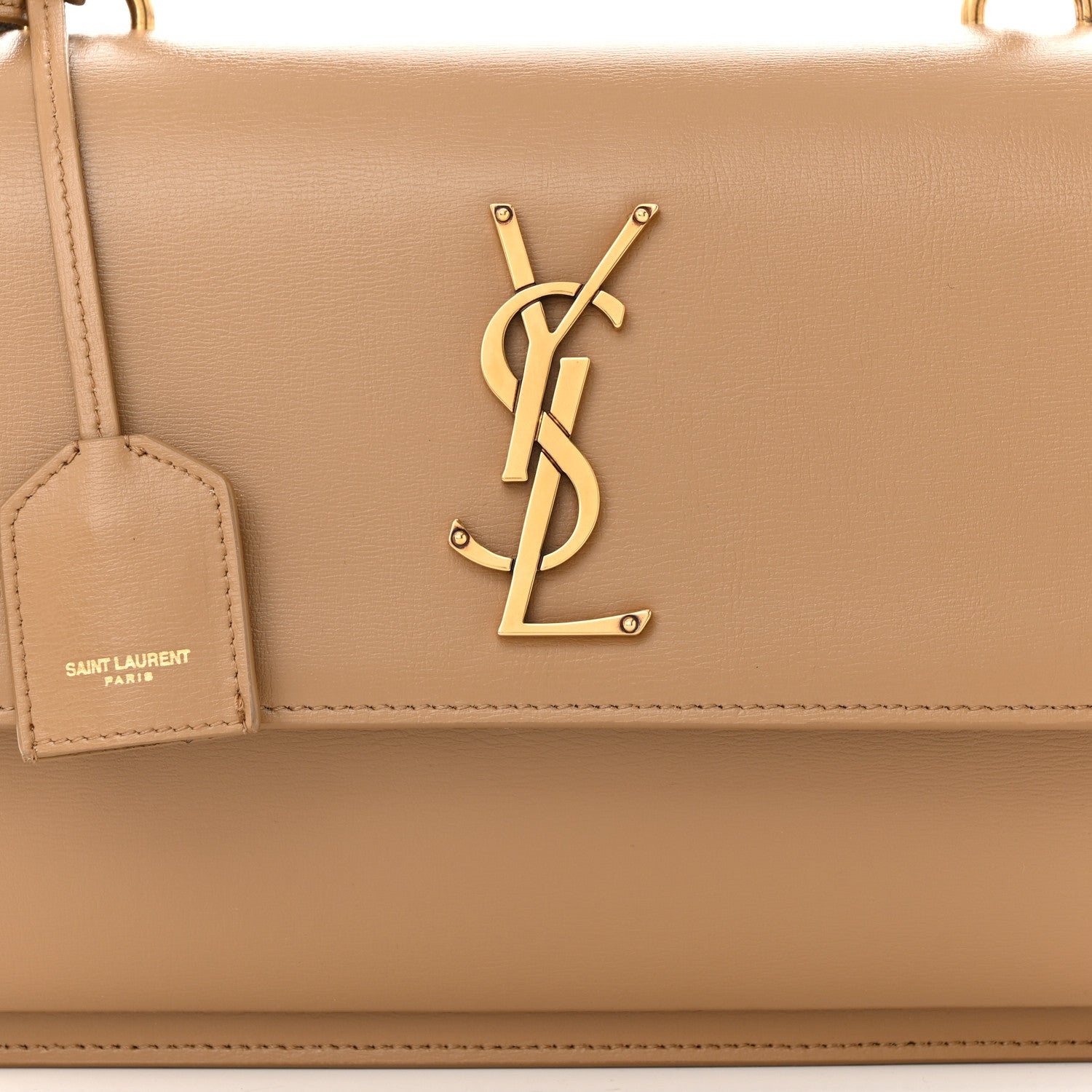 Saint Laurent Smooth Calfskin Medium Monogram Sunset Satchel Beige 8 of 10
