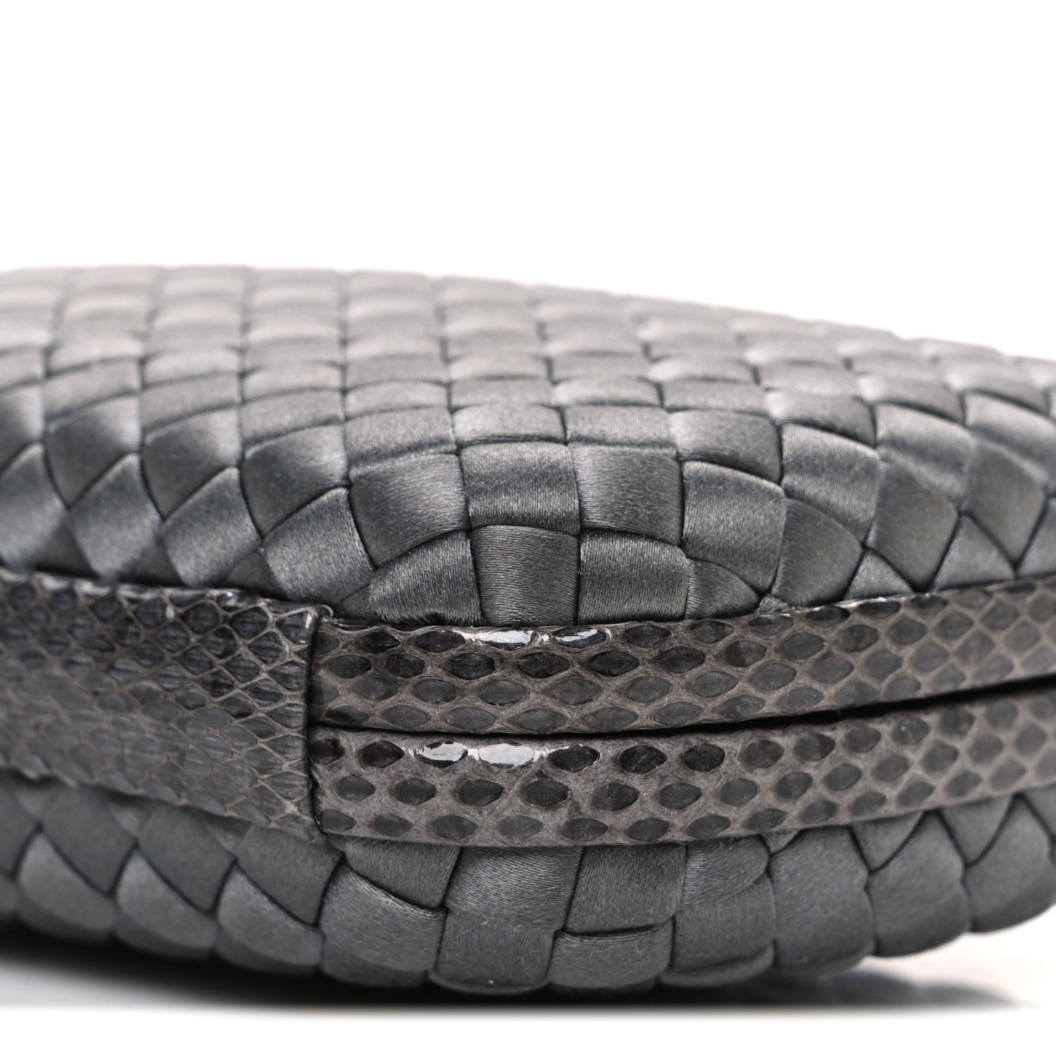 Bottega Veneta Satin Ayers Intrecciato Chain Knot Clutch Grey 9 of 10