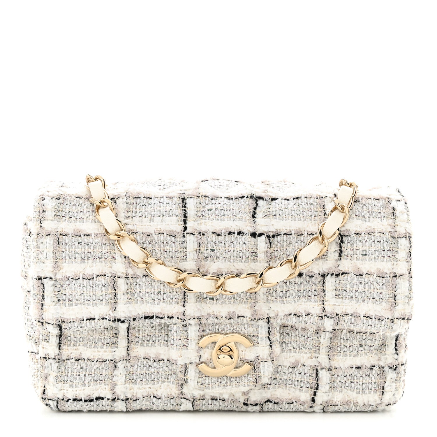 Chanel Tweed Quilted Mini Rectangular Flap White Grey 1 of 11