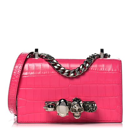 Alexander McQueen Shiny Crocodile Embossed Jeweled Satchel Peony Pink 1 of 11