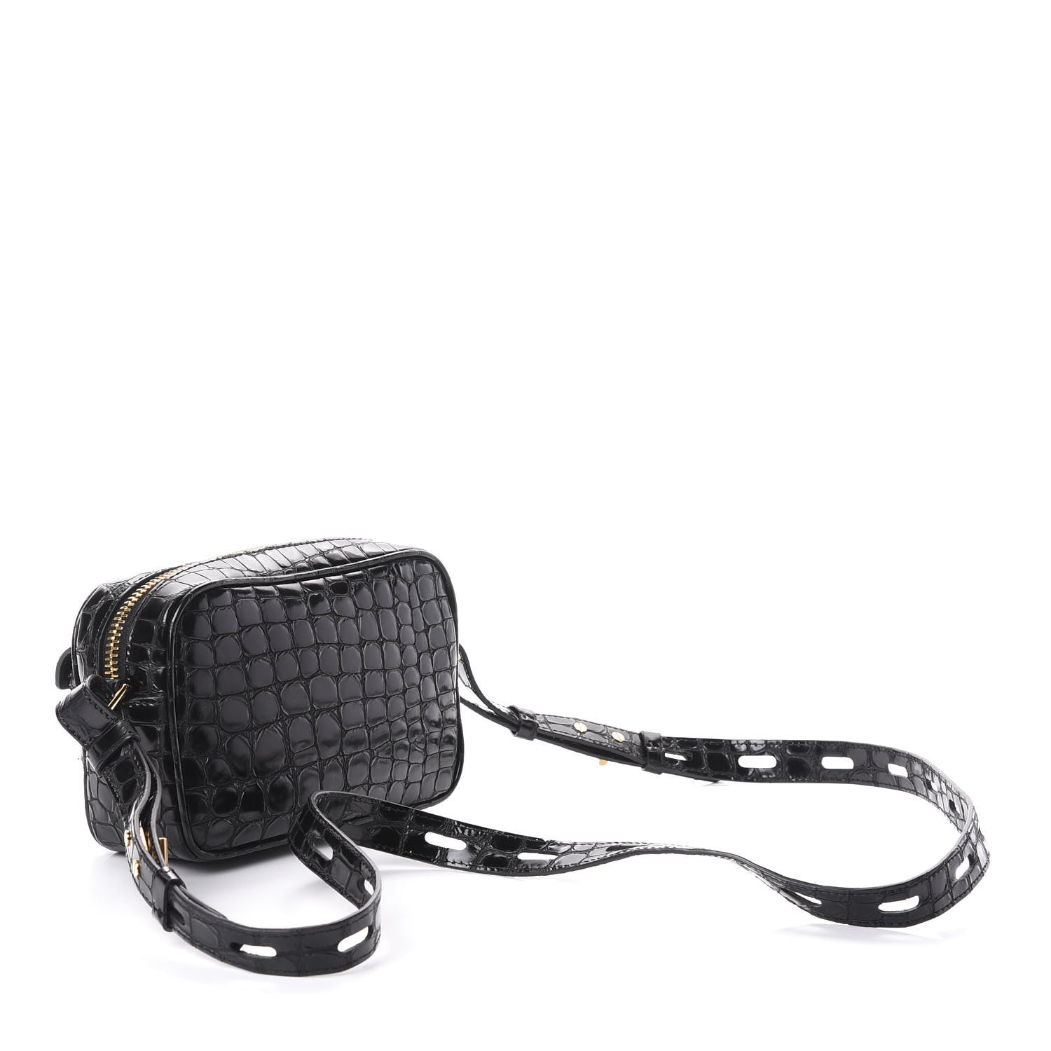 Tom Ford Crocodile Embossed Calfskin T Twist Camera Bag Black 3 of 8