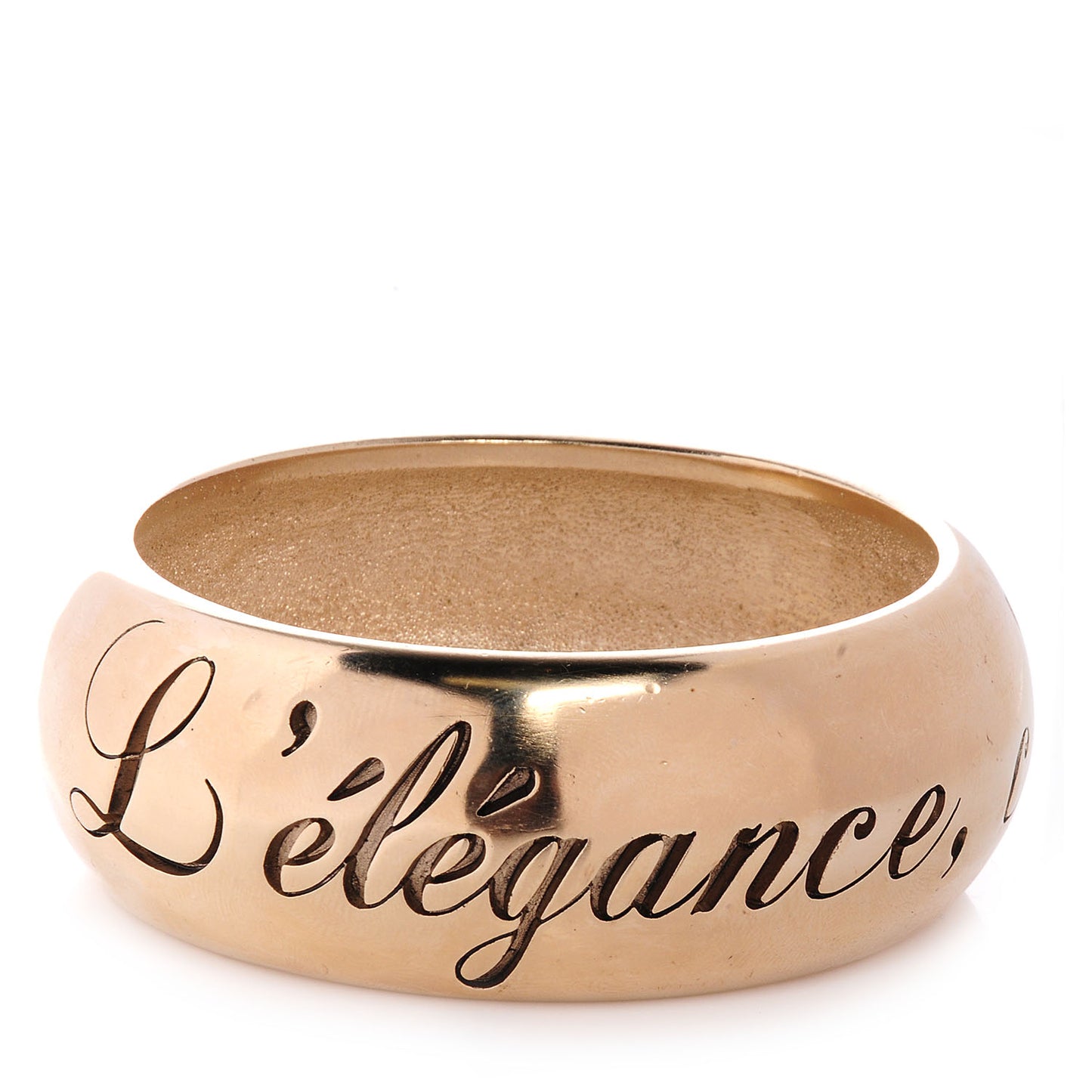 Wide Metal L'Elegance French Quote Bangle Gold
