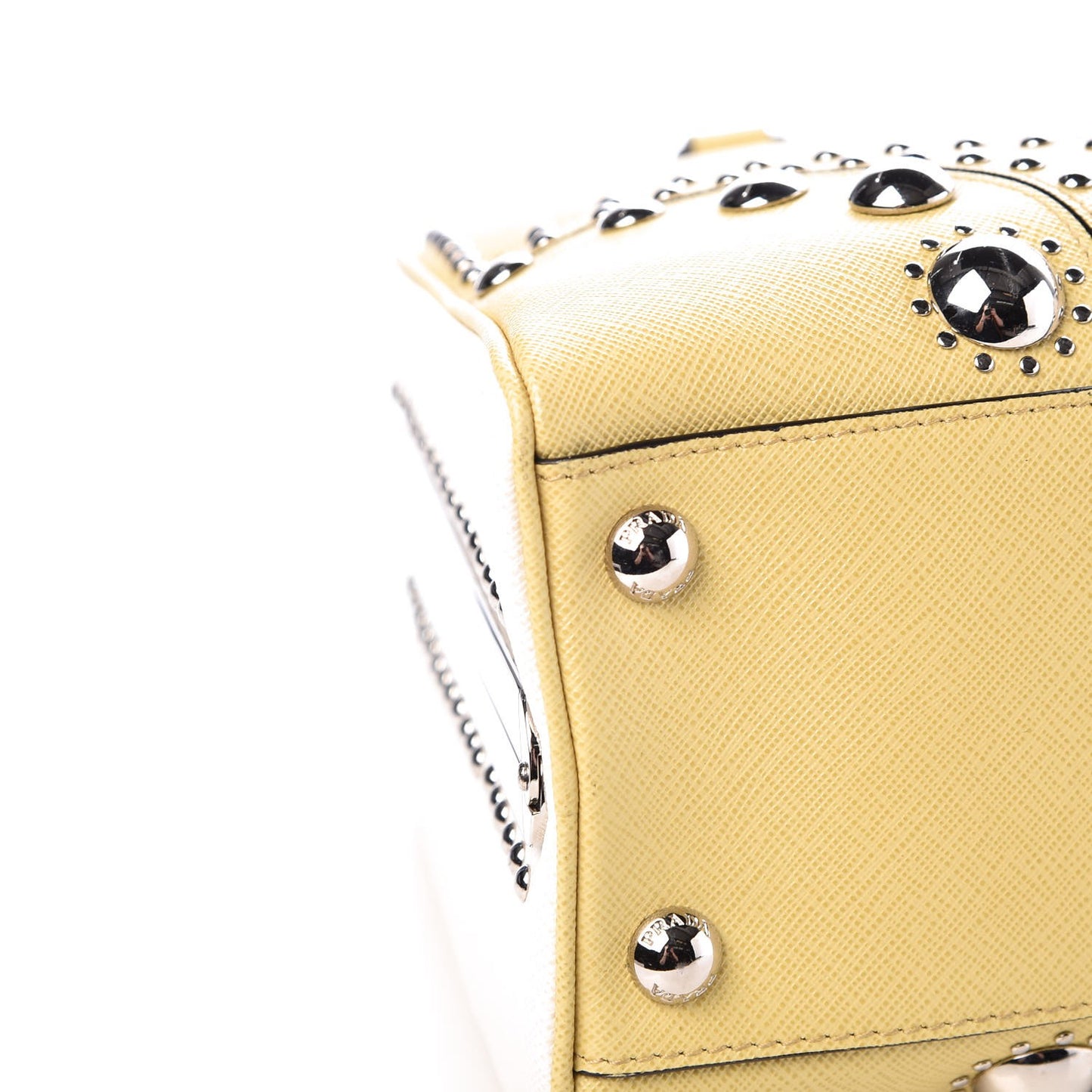 Saffiano Studded Pyramid Bag Polline White