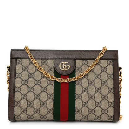 Gucci GG Supreme Monogram Web Small Ophidia Chain Shoulder Bag Brown 1 of 11