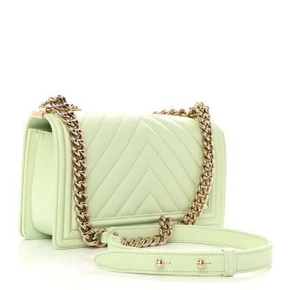 Chanel Caviar Chevron Quilted Medium Boy Flap Light Green 3 of 10