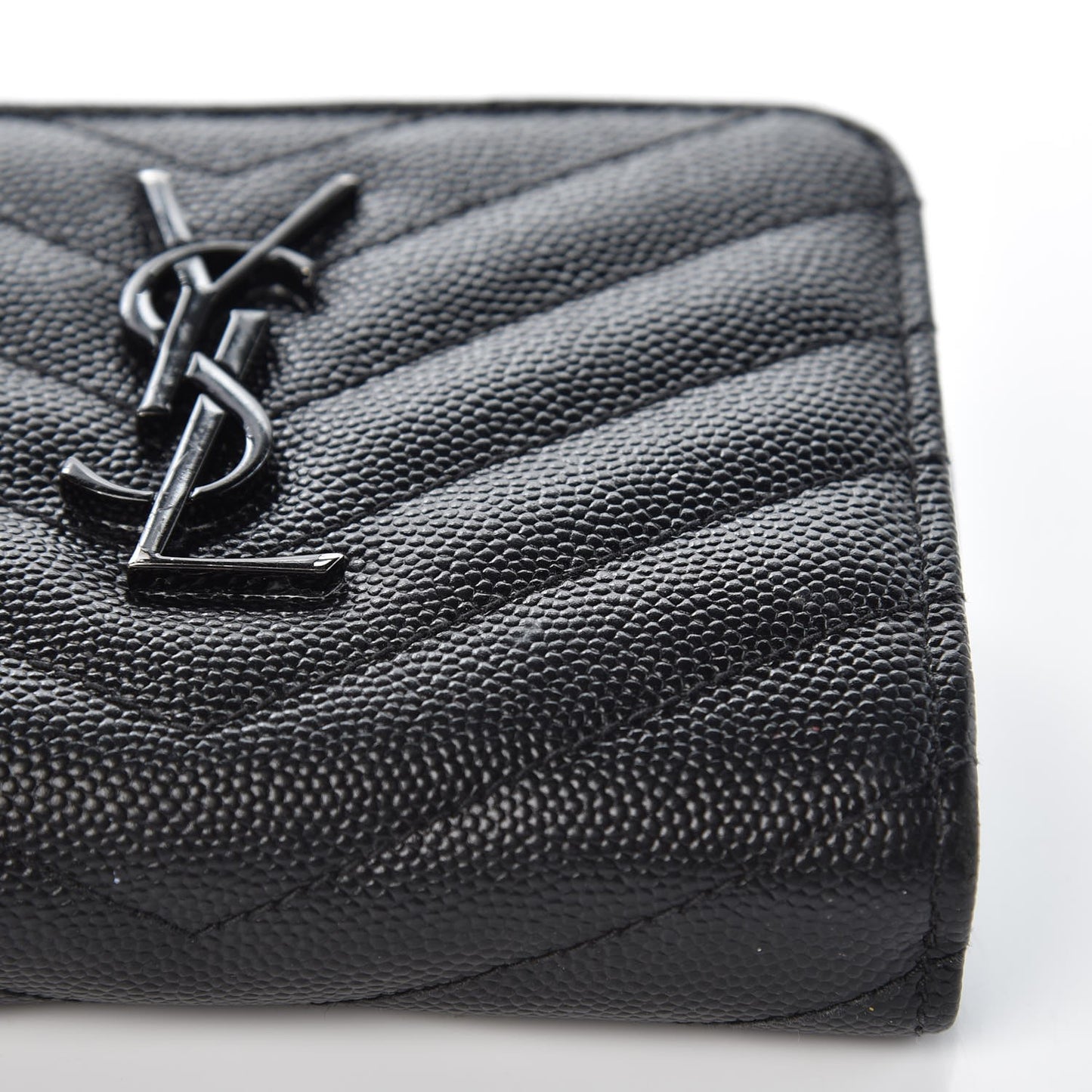 Grain De Poudre Matelasse Chevron Monogram Compact Zip Around Wallet Black