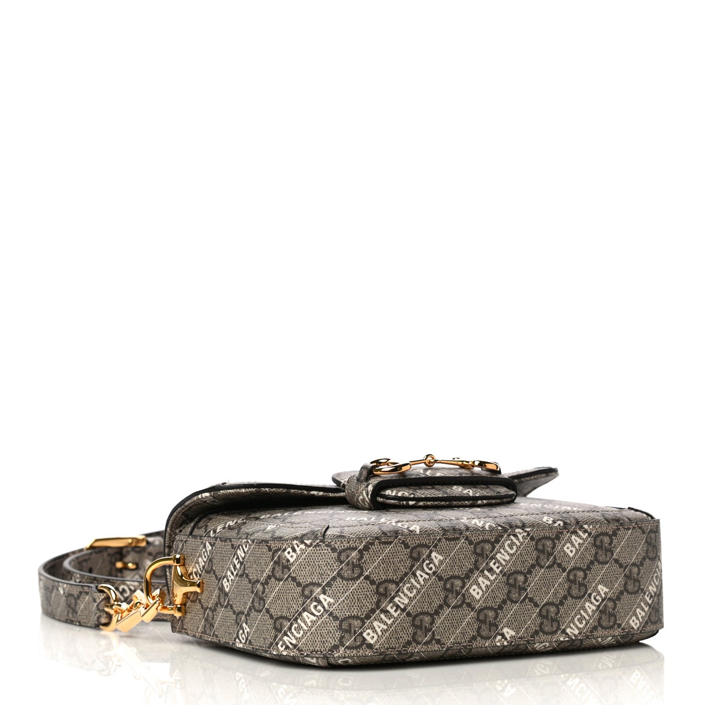X BALENCIAGA GG Supreme Monogram Web Logo Print Mini Horsebit 1955 Shoulder Bag Beige Ebony