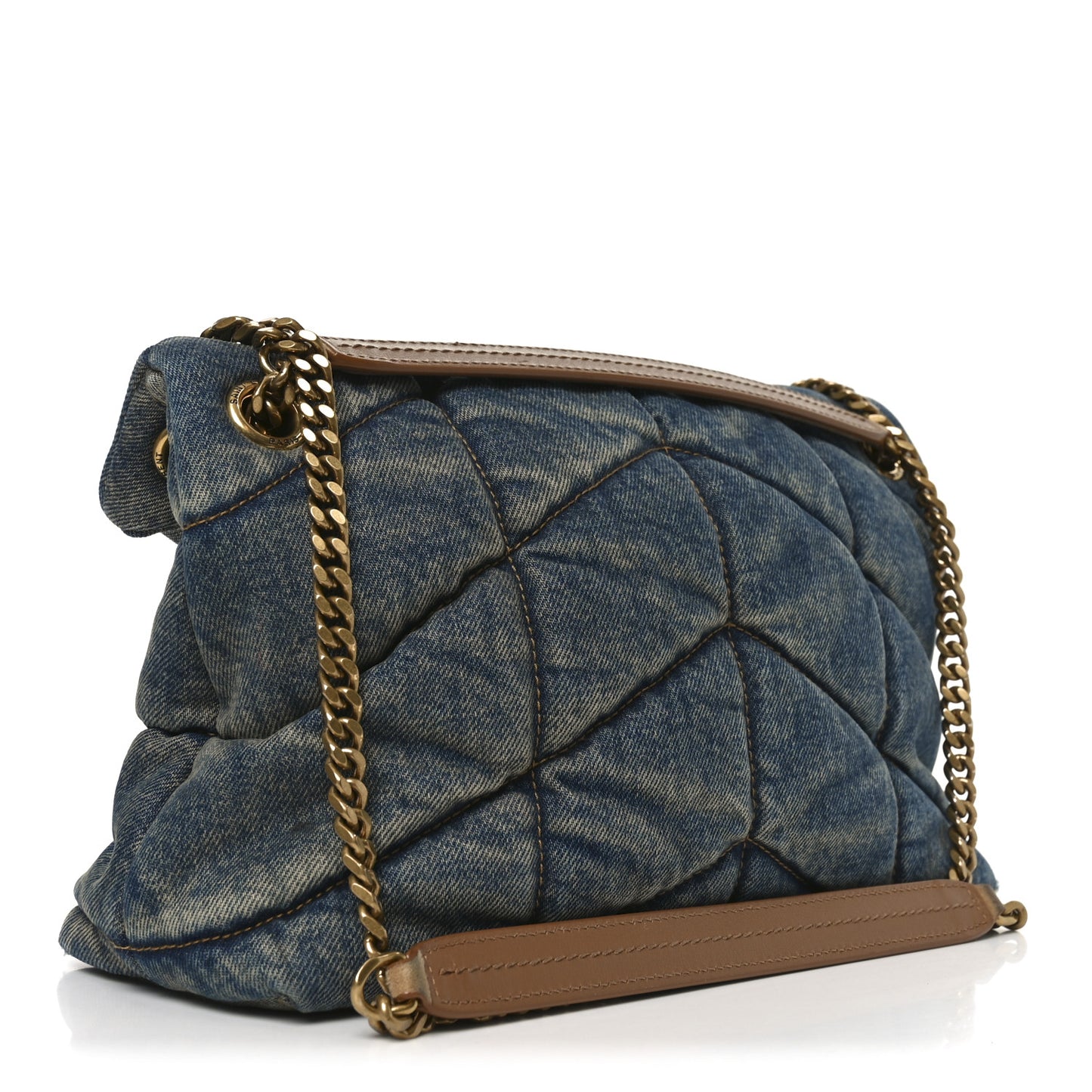 Denim Quilted Loulou Puffer Monogram Chain Satchel Blue Cinnamon