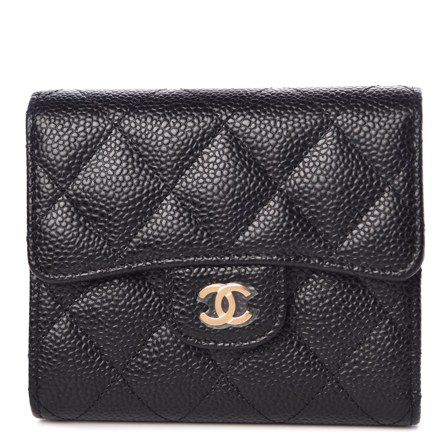 Caviar Quilted Compact Flap Wallet Black