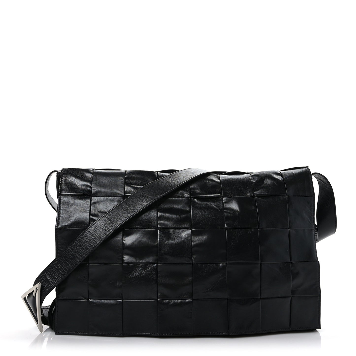 Paper Calfskin Maxi Intreccio Large Cassette Crossbody Bag Black