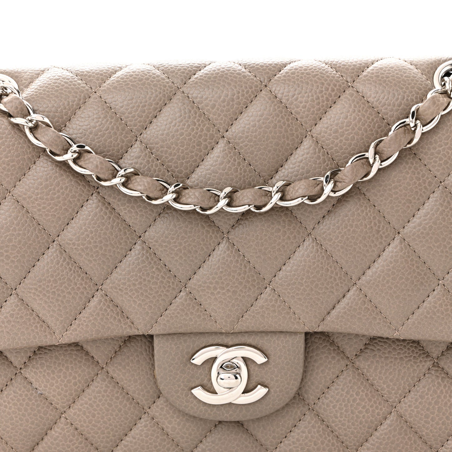Caviar Quilted Medium Double Flap Taupe