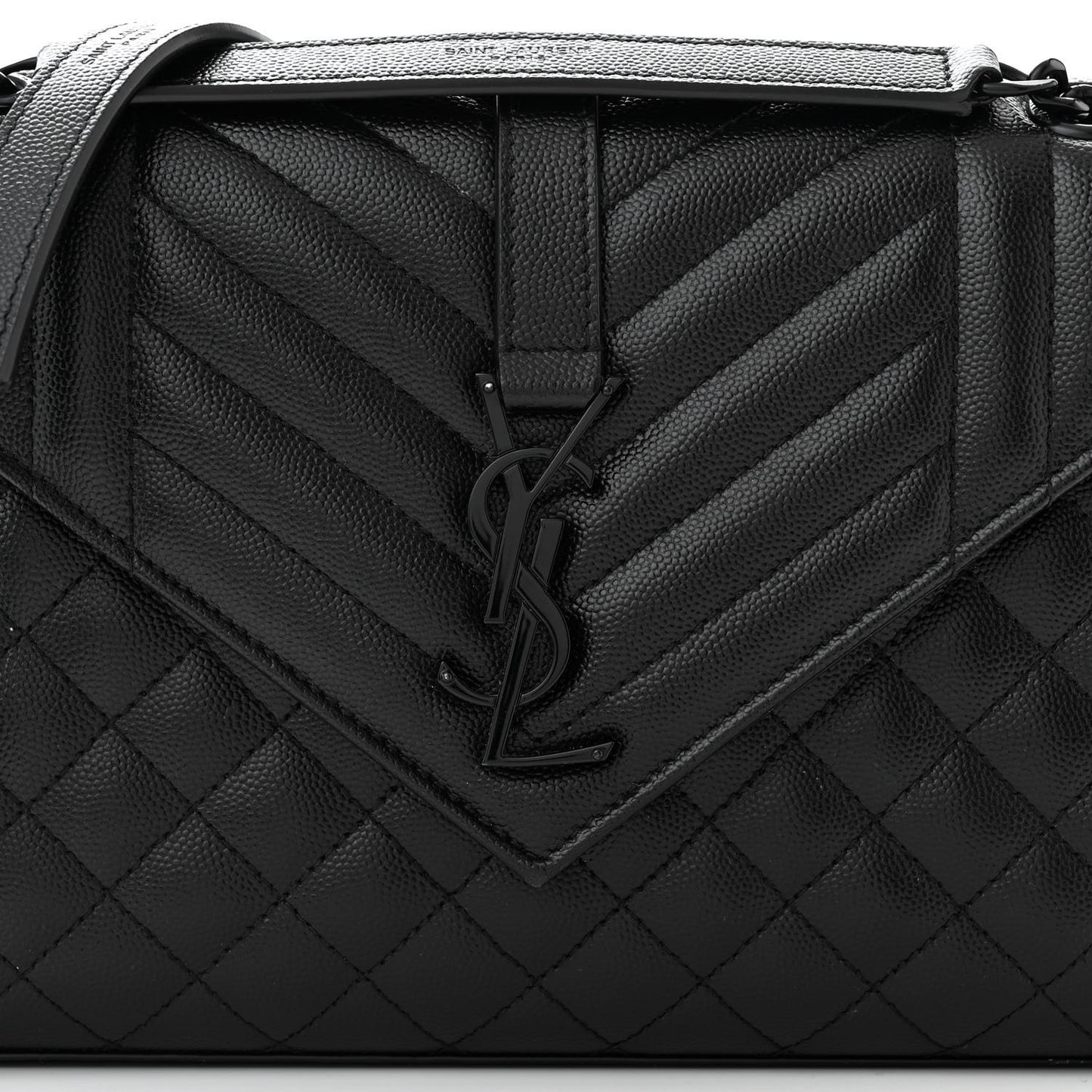 Grain De Poudre Textured Mixed Matelasse Triquilt Medium Monogram Monochrome Satchel Black