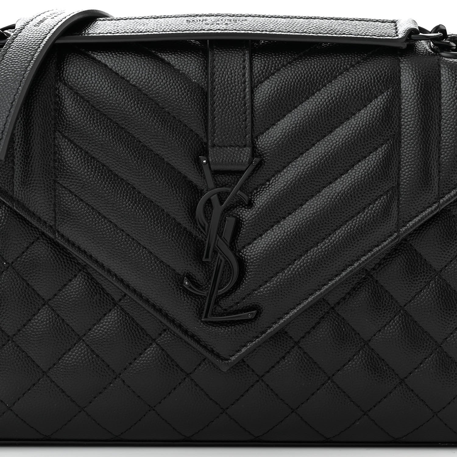Saint Laurent Grain De Poudre Textured Mixed Matelasse Triquilt Medium Monogram Monochrome Satchel Black 8 of 11