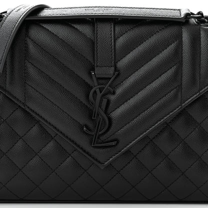 Saint Laurent Grain De Poudre Textured Mixed Matelasse Triquilt Medium Monogram Monochrome Satchel Black 8 of 11