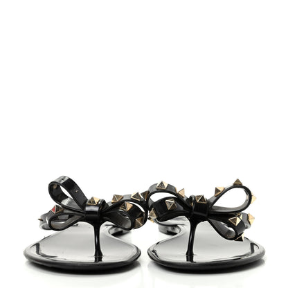 Valentino Garavani PVC Jelly Rockstud Bow Thong Sandals 39 Black 2 of 11