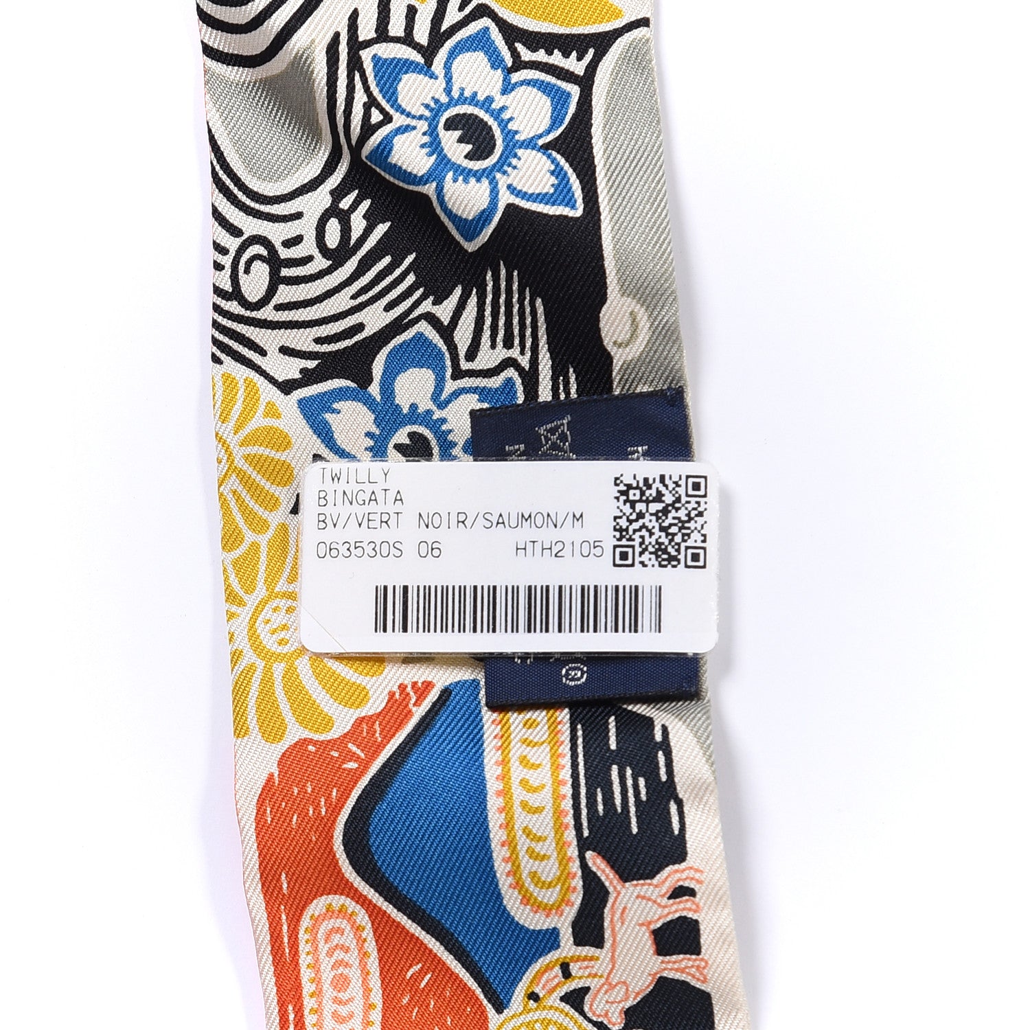Hermes Silk Bingata Twilly Vert Black Saumon 3 of 4