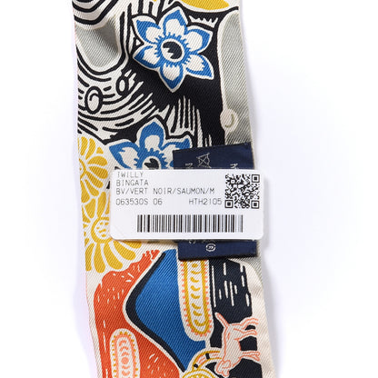 Hermes Silk Bingata Twilly Vert Black Saumon 3 of 4