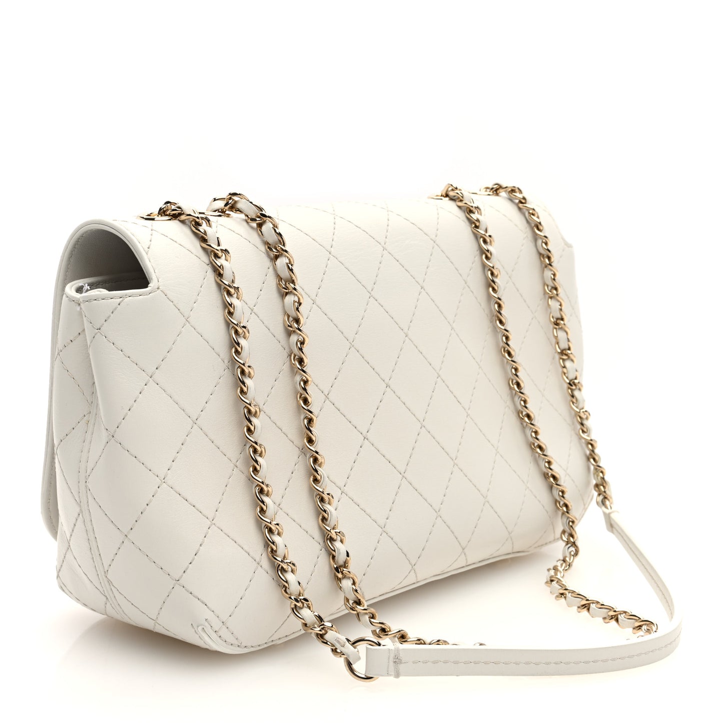 Calfskin Stitched Medium Covered CC Flap Bag White