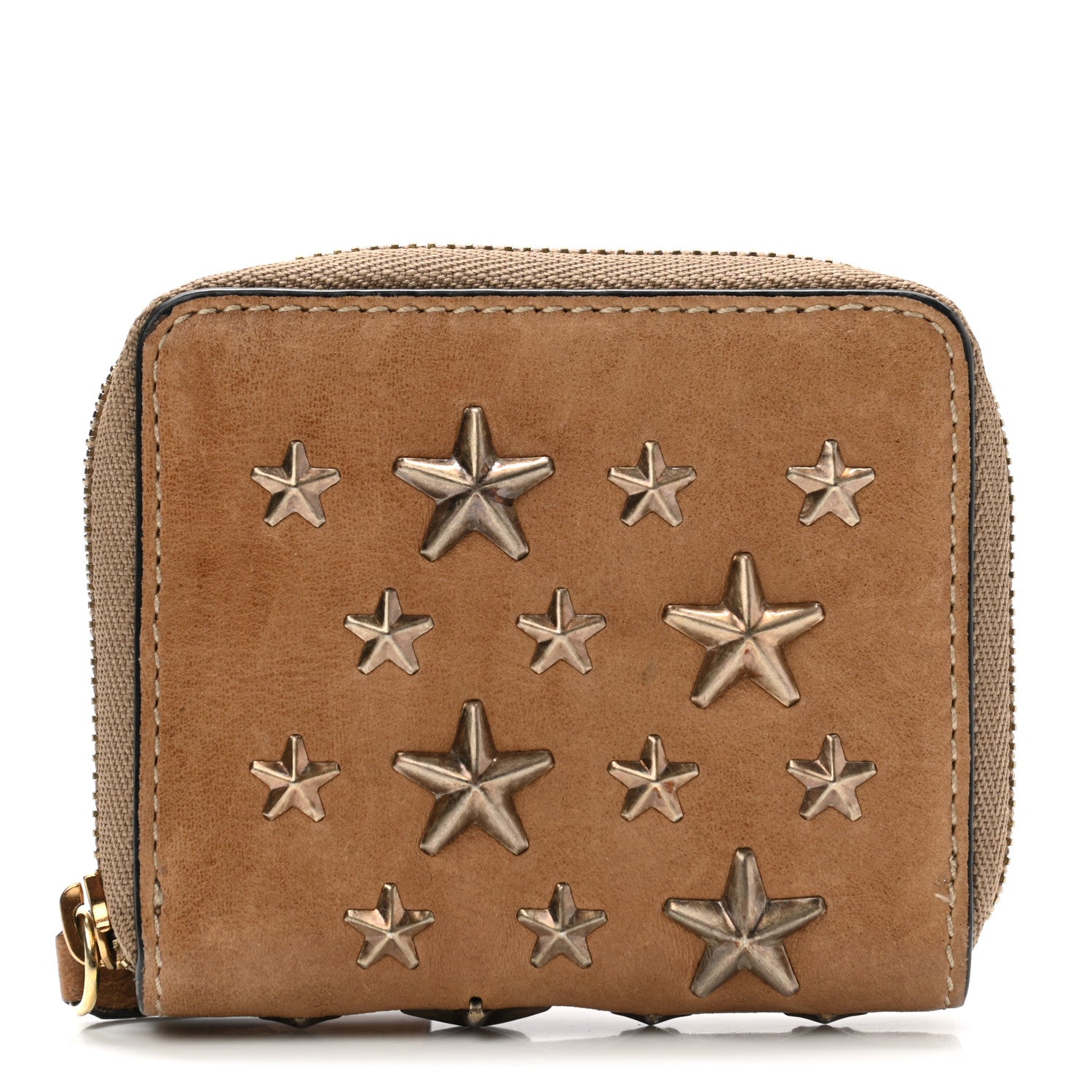 Jimmy Choo Calfskin Filipa Star Compact Zip Around Wallet Antelope Antique 1 of 7