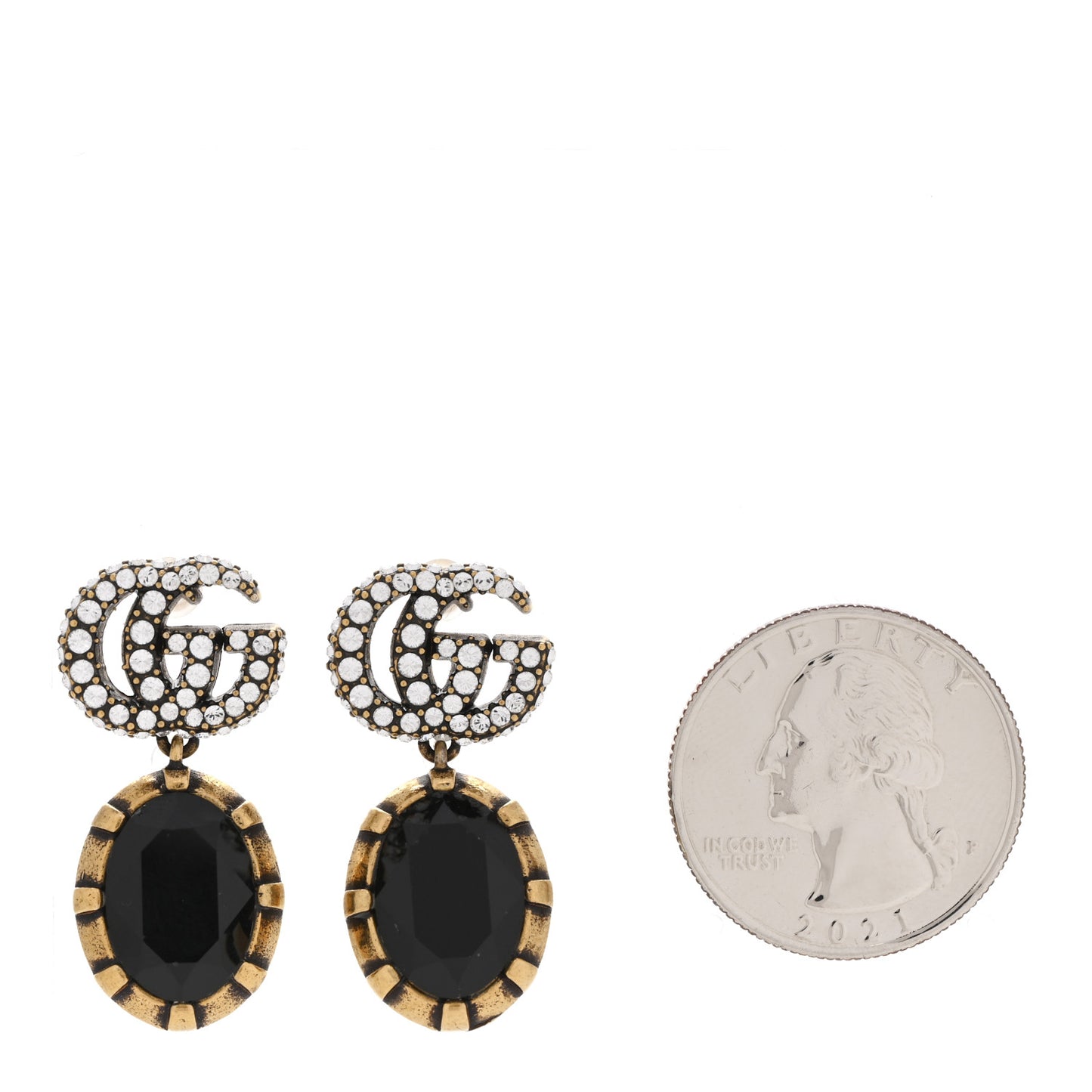 Metal Crystal Double G Drop Earrings Black Gold