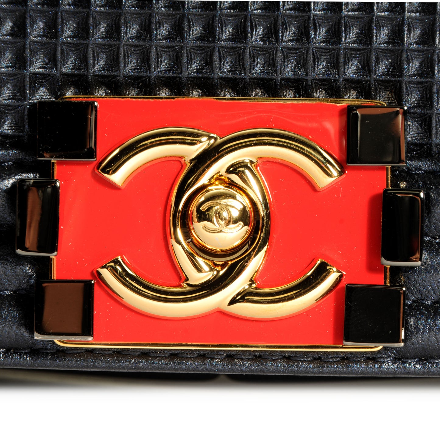 Lambskin Cube Embossed Large Boy Flap Navy Blue