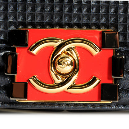 Chanel Lambskin Cube Embossed Large Boy Flap Navy Blue 10 of 11