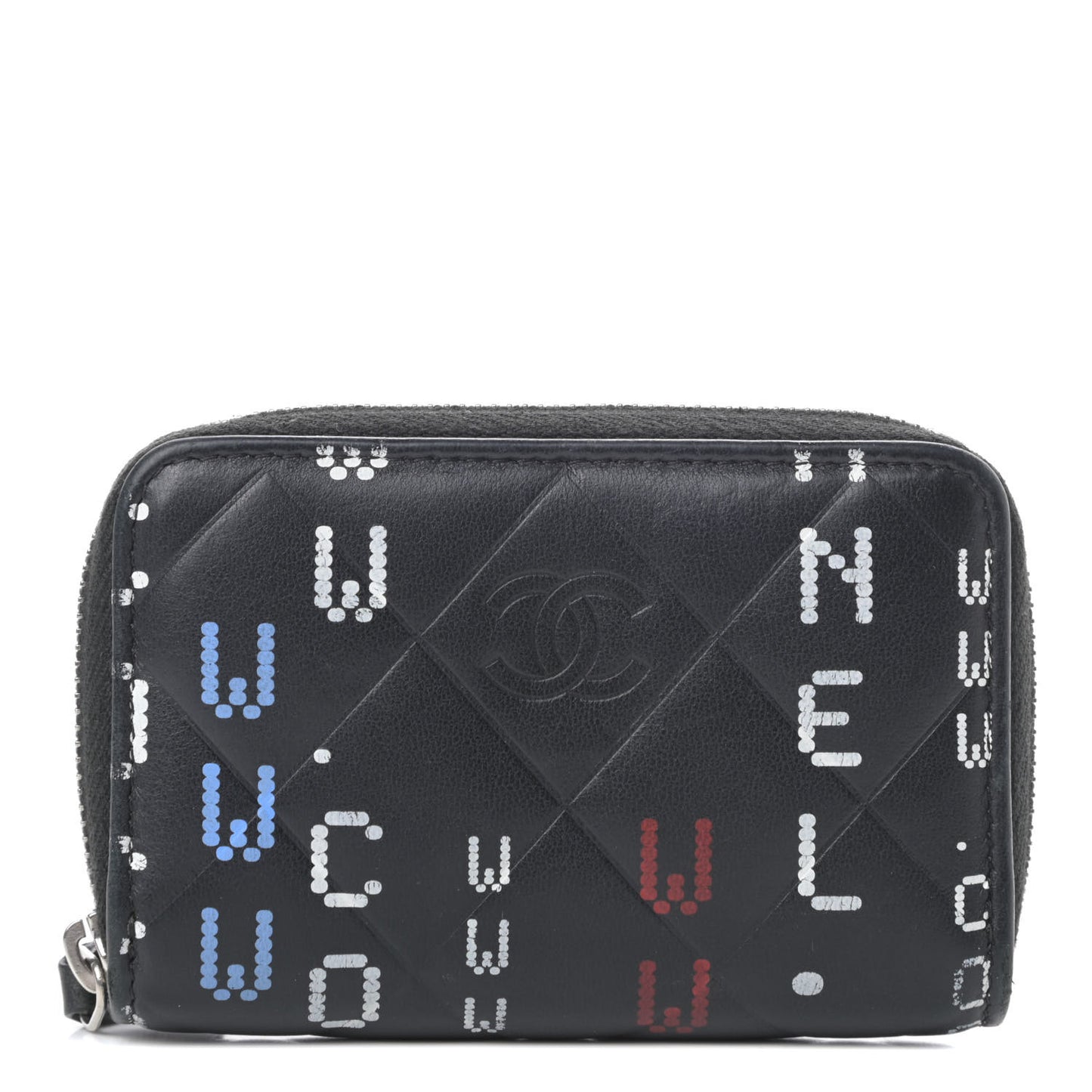 Lambskin Quilted Data Center Zip Around Coin Purse Wallet Black