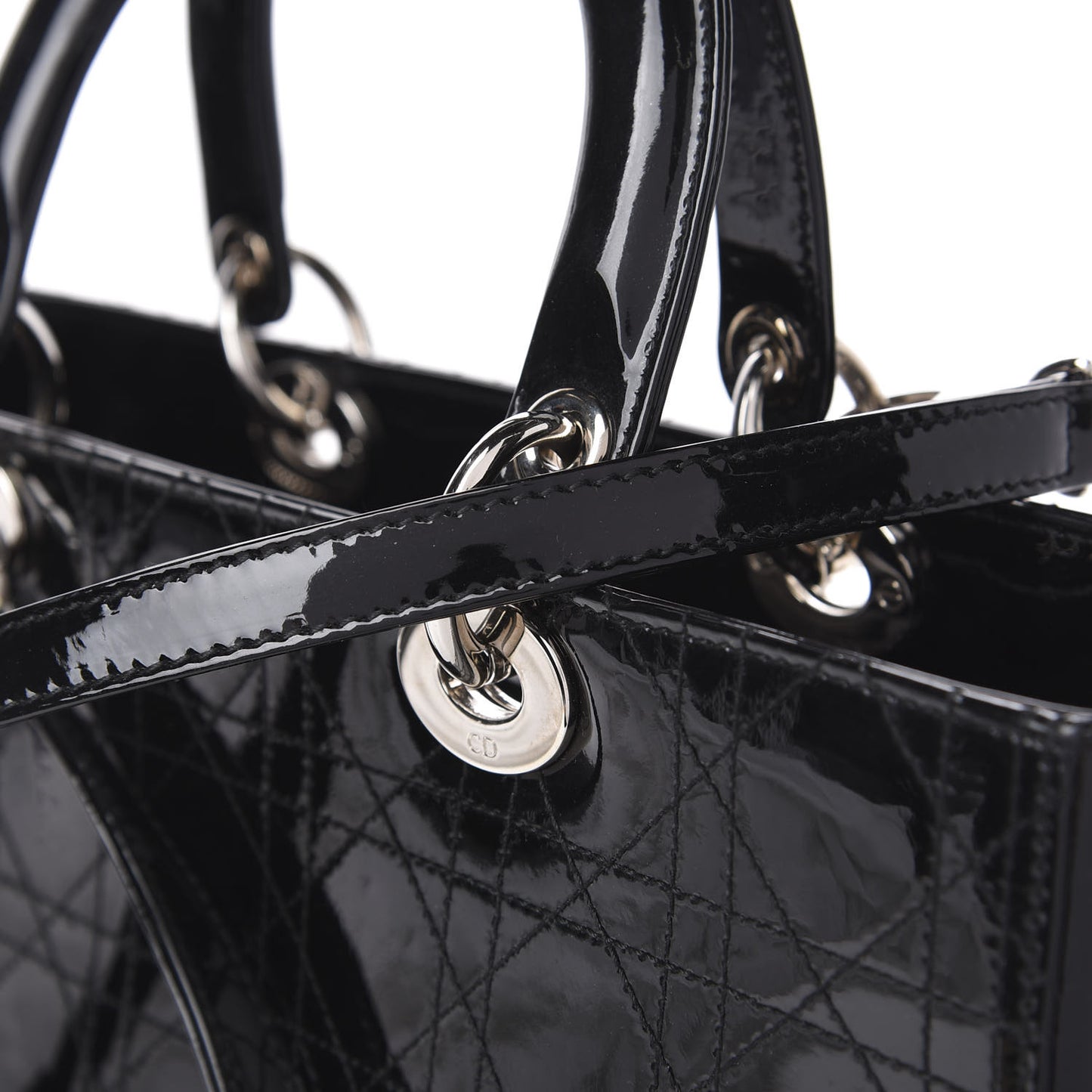 Patent Cannage Stitched Large Lady Dior Black