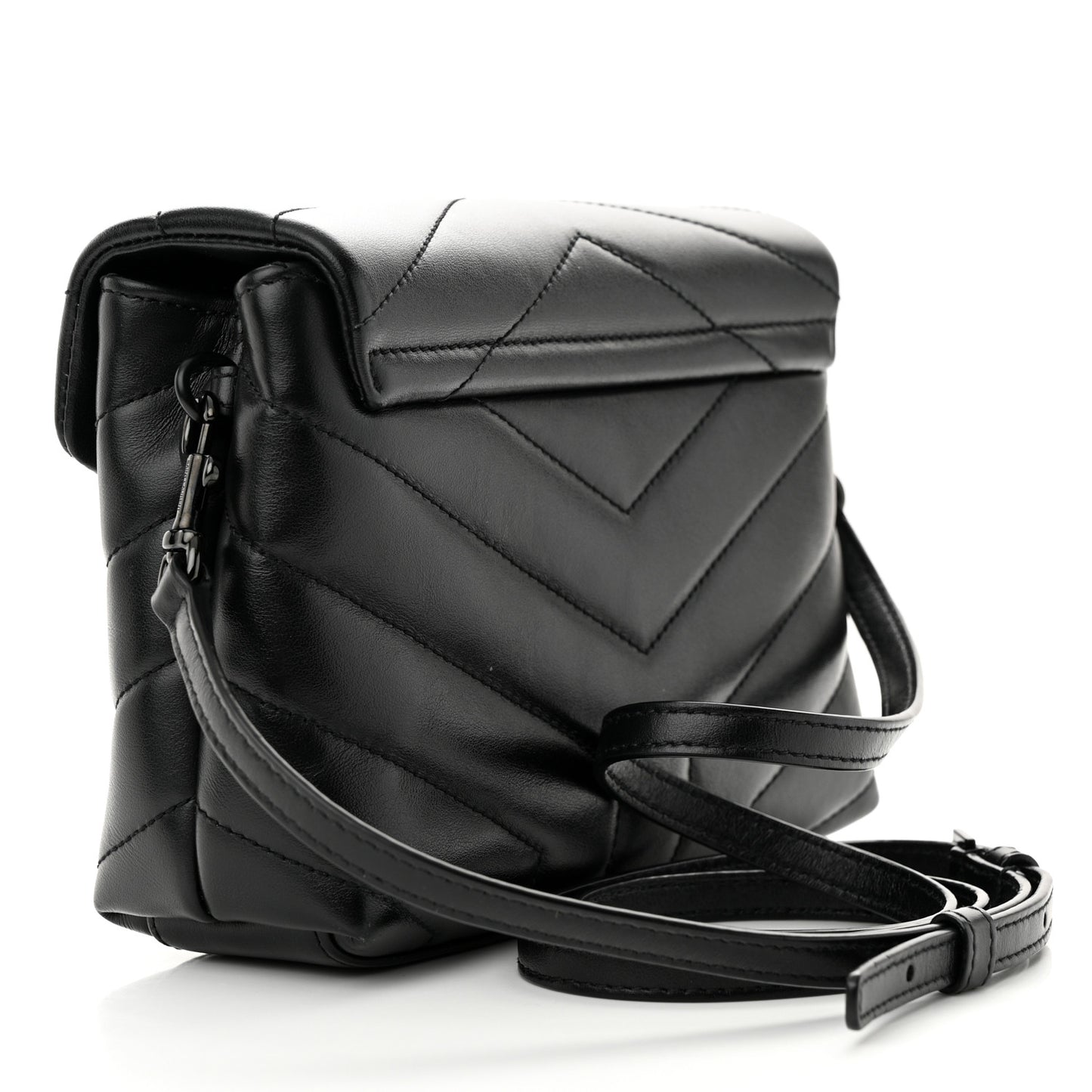 Calfskin Y Quilted Monogram Monochrome Toy Loulou Crossbody Bag Black