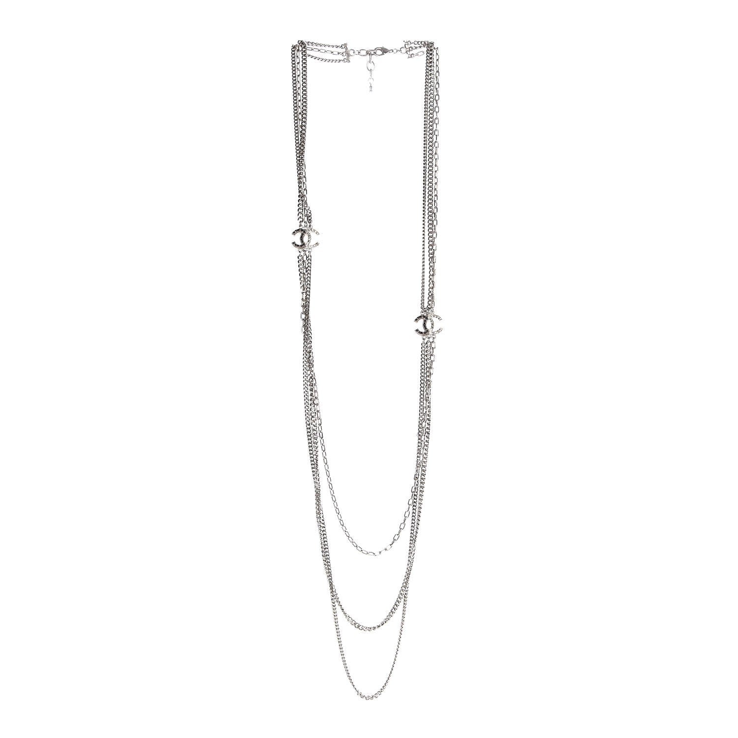 Chanel Crystal CC Multi Strand Long Chain Necklace Silver 3 of 7