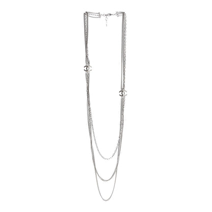 Chanel Crystal CC Multi Strand Long Chain Necklace Silver 3 of 7