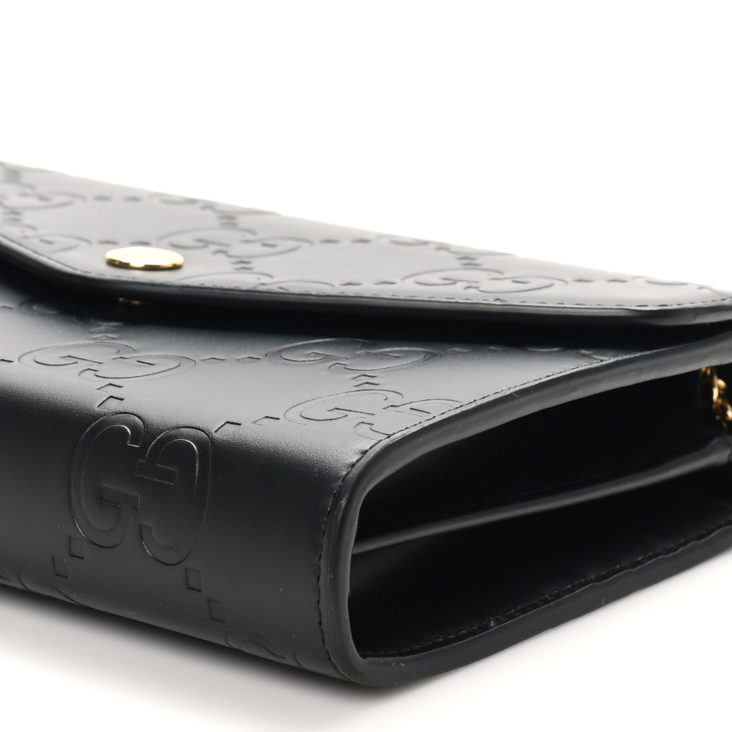 Calfskin GG Debossed Chain Wallet Black