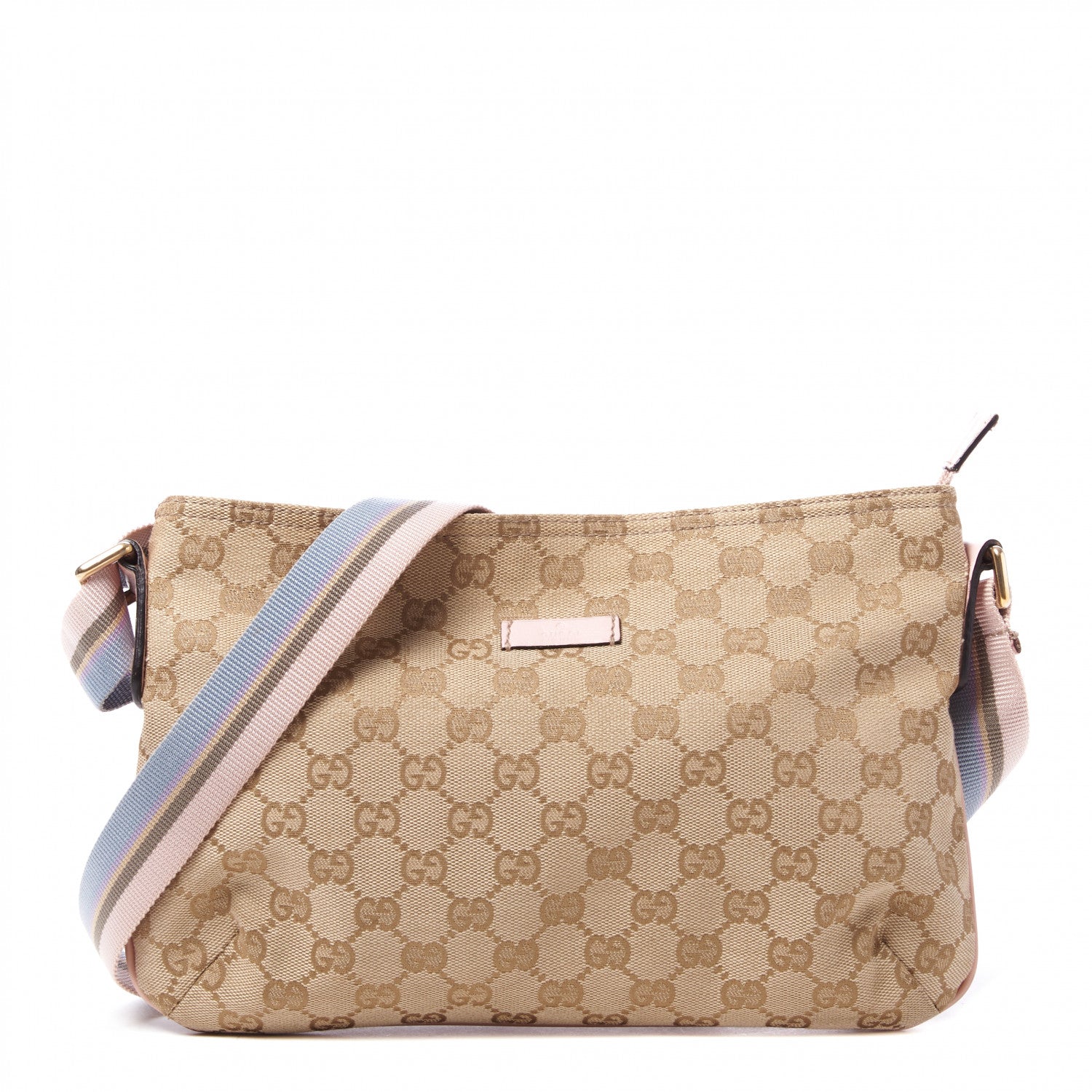 Gucci Monogram Web Small Flat Messenger Crossbody Pink Blue 1 of 8