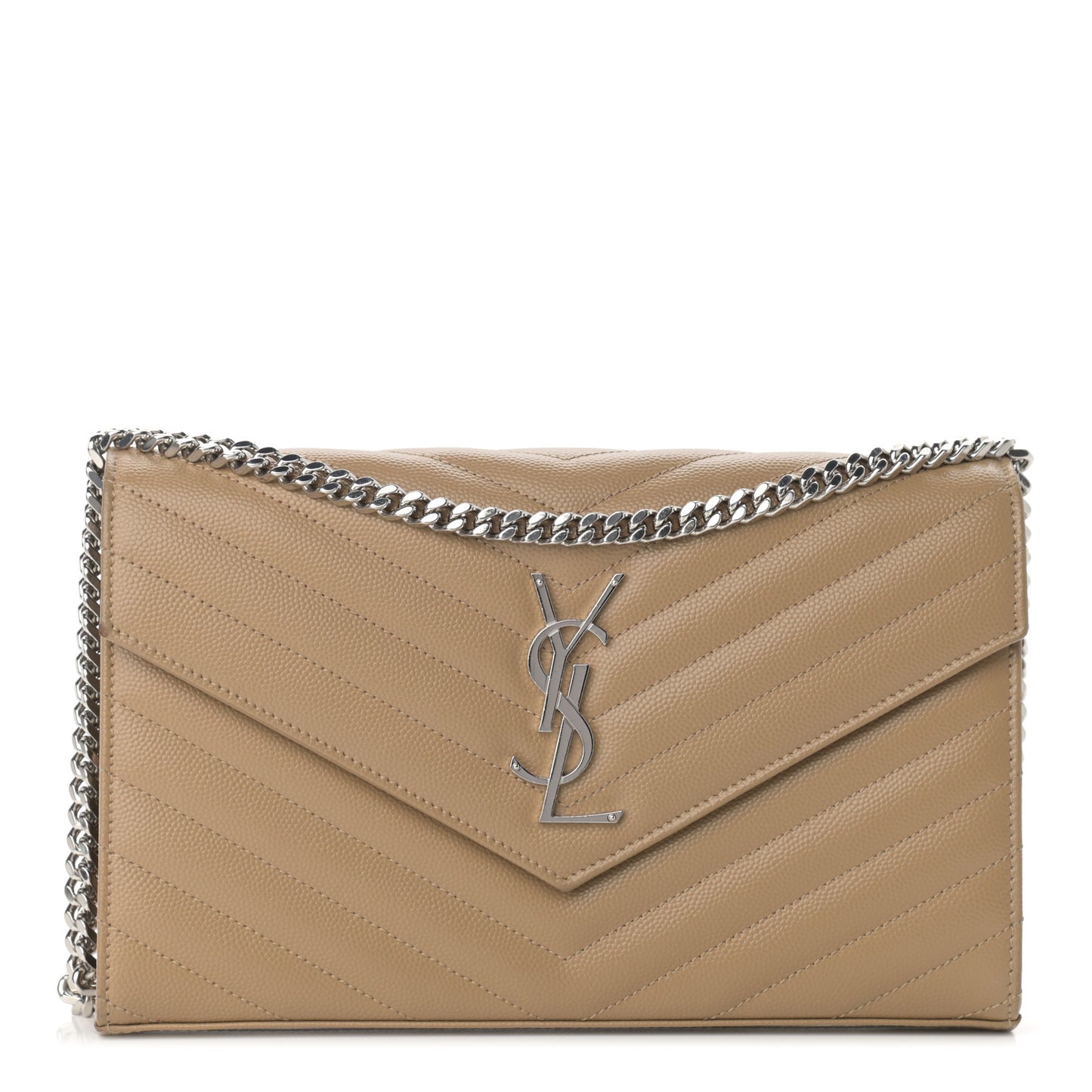 Grain De Poudre Matelasse Chevron Monogram Chain Wallet Deep Beige