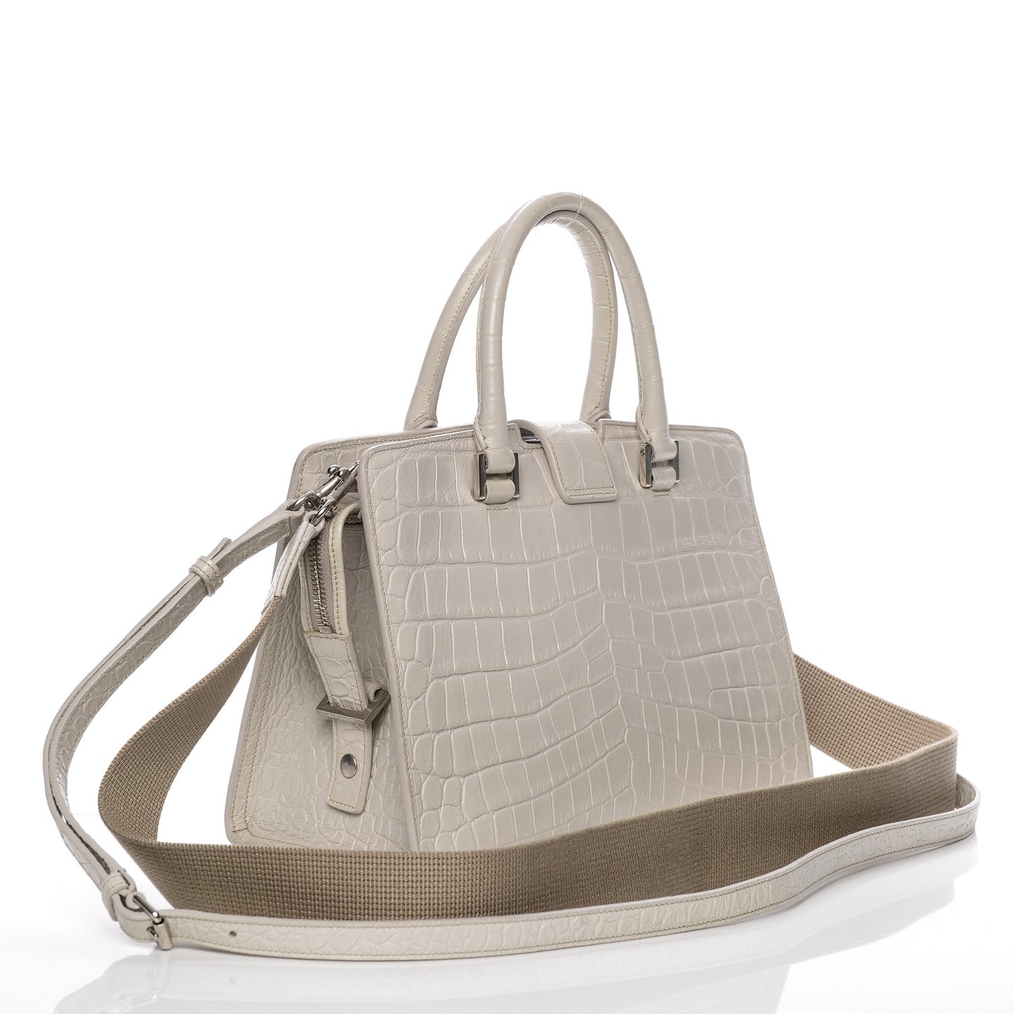 Calfskin Crocodile Embossed Baby Monogram Cabas Gris Perle