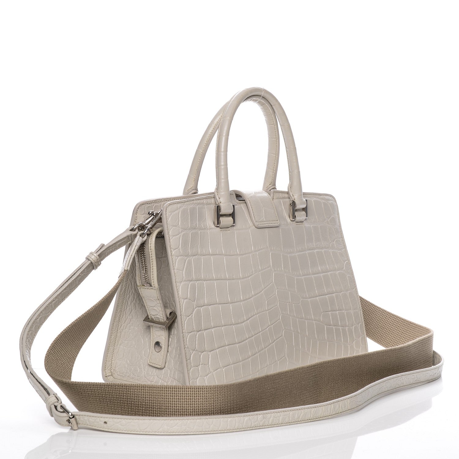 Saint Laurent Calfskin Crocodile Embossed Baby Monogram Cabas Gris Perle 4 of 11