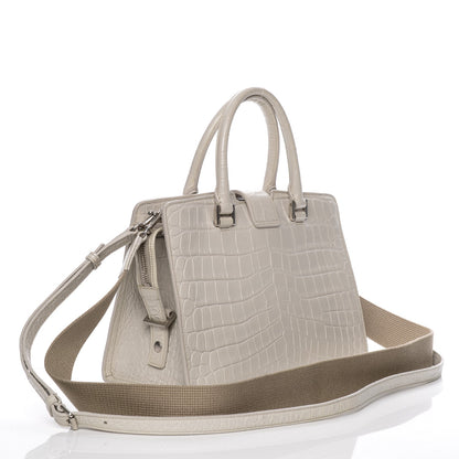 Saint Laurent Calfskin Crocodile Embossed Baby Monogram Cabas Gris Perle 4 of 11