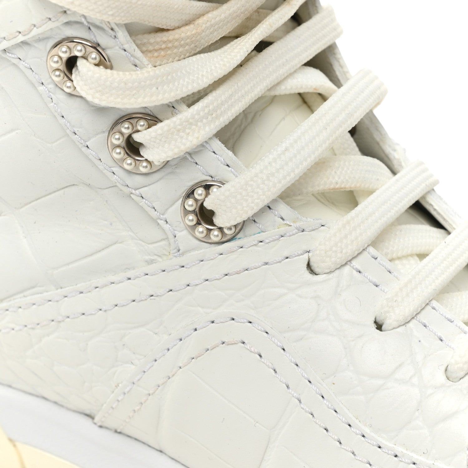 Chanel Calfskin Crocodile Embossed Cocodile High Top Sneakers 39.5 White 9 of 13
