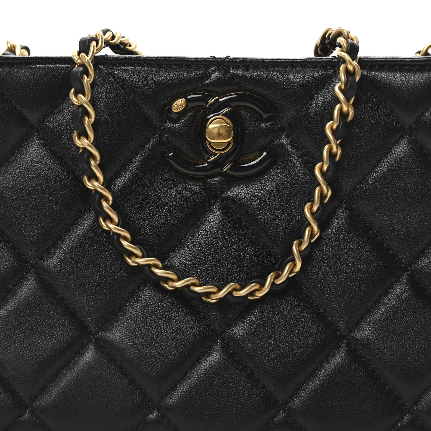 Chanel Lambskin Quilted Enamel Mini Shopping Bag Black 8 of 10