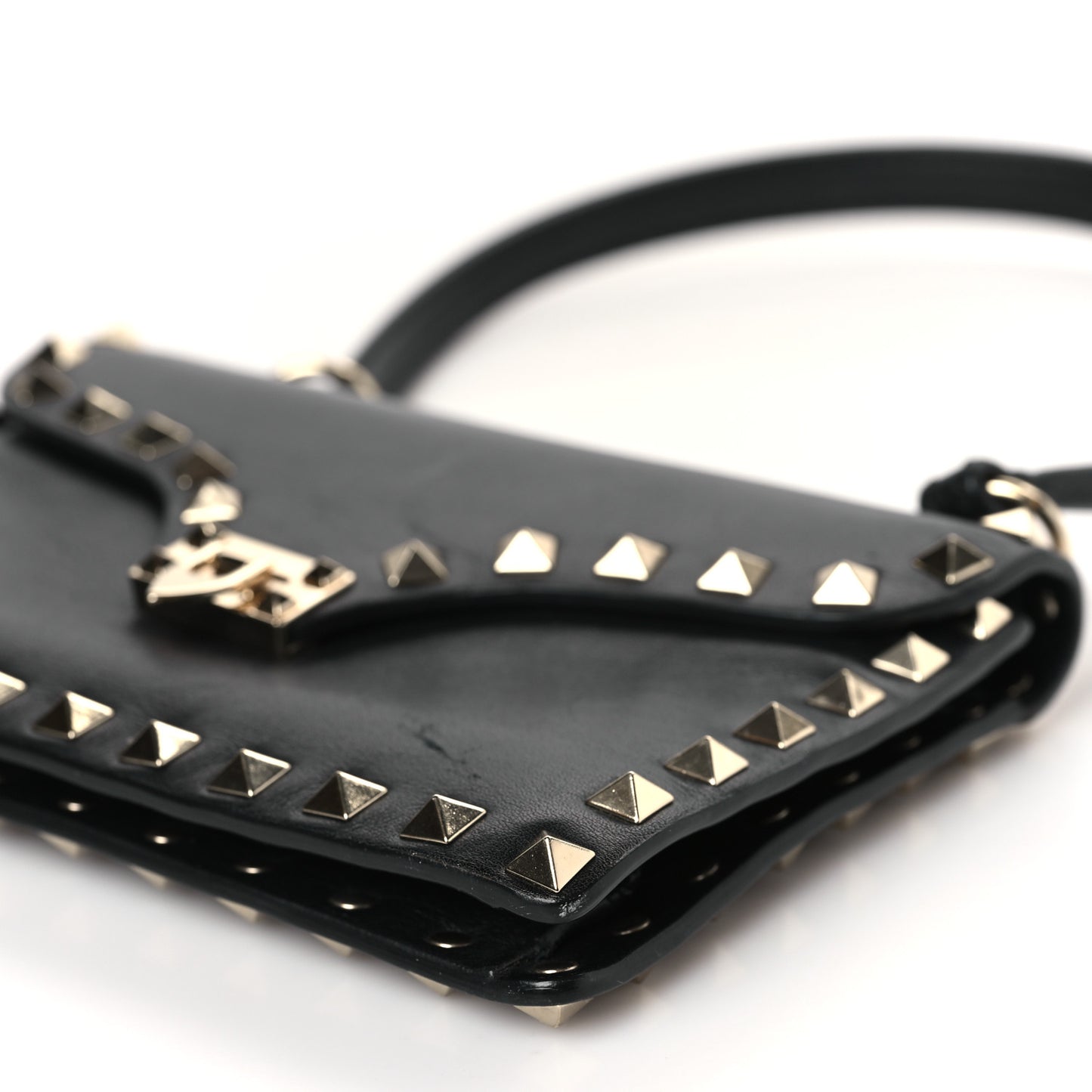 Vitello Mini Rockstud Shoulder Flap Bag Black