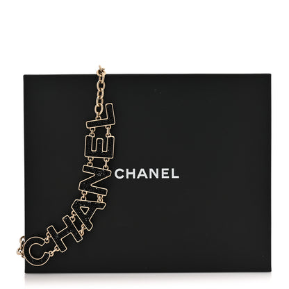 Chanel Crystal Cha-Nel Logo Chain Necklace Gold Black 5 of 5