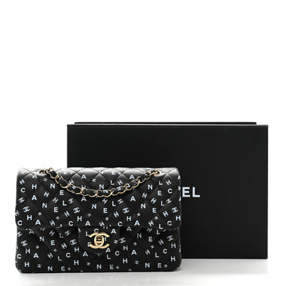Chanel Lambskin Quilted Logo CC Printed Small Double Flap Black White 11 of 11